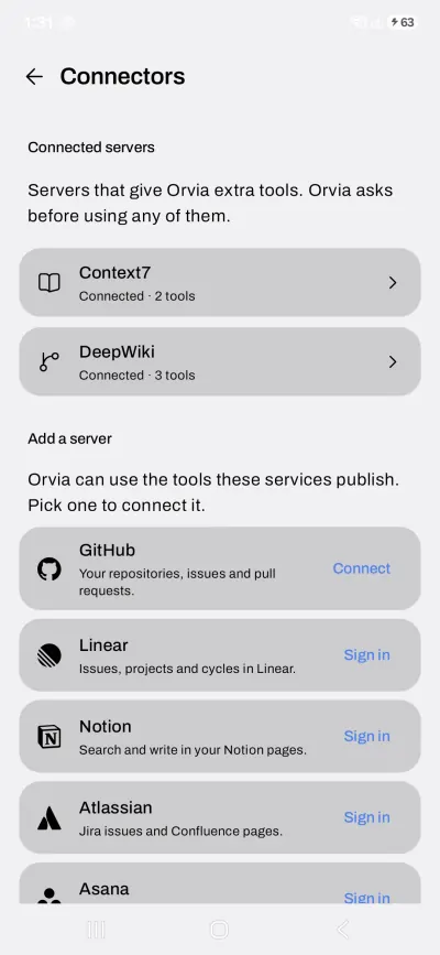 Orvia connectors screen