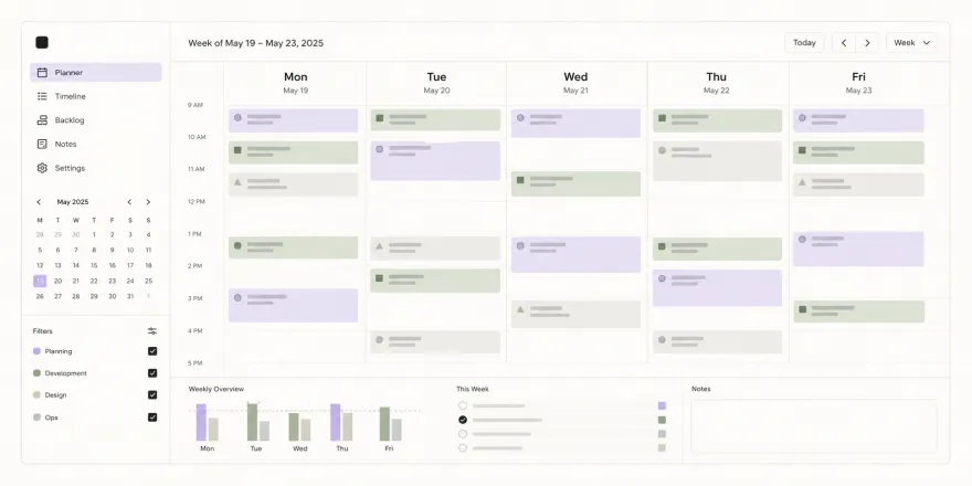 Concept preview of Planner showing a weekly schedule
